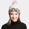 Fashnzfab Solid Color Linked Leopard Accented Pom-pom Beanie In Gray