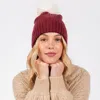 Fashnzfab Solid Color Pom Pom Two Tone Beanie Hat In White
