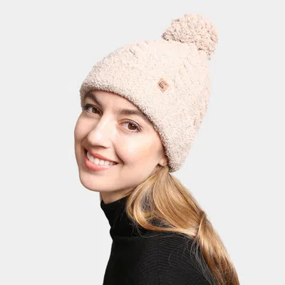 Fashnzfab Solid Color Pom-pom Beanie In Beige