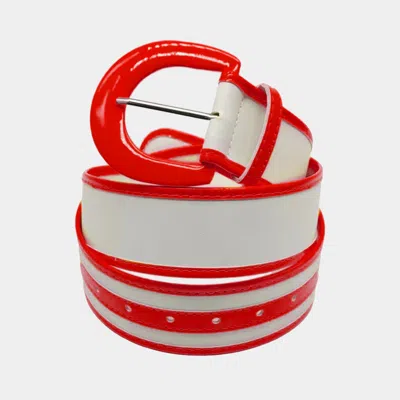 Fashnzfab Solid Color Trimmed Faux Leather Belt In Red