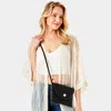 Fashnzfab Solid Color With Pearl Button Straw Micro Crossbody Bag In Black