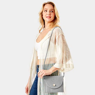 Fashnzfab Solid Color With Pearl Button Straw Micro Crossbody Bag In Gray