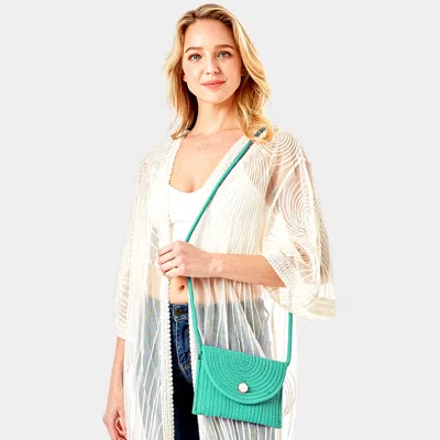 Fashnzfab Solid Color With Pearl Button Straw Micro Crossbody Bag In Green