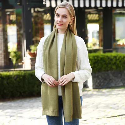 Fashnzfab Solid Colore Ribbed Oblong Scarf In Green