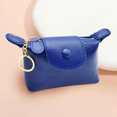 Fashnzfab Solid Compact Keychain Mini Wallet Pouch Bag In Blue