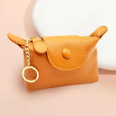 Fashnzfab Solid Compact Keychain Mini Wallet Pouch Bag In Brown