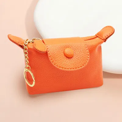 Fashnzfab Solid Compact Keychain Mini Wallet Pouch Bag In Orange