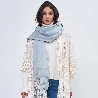 Fashnzfab Solid Cozy Scarf With Fringe In Blue