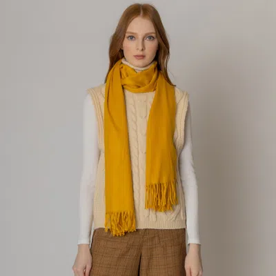 Fashnzfab Solid Cozy Scarf With Fringe In Yellow