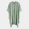 Fashnzfab Solid Crochet Ruana Poncho In Green