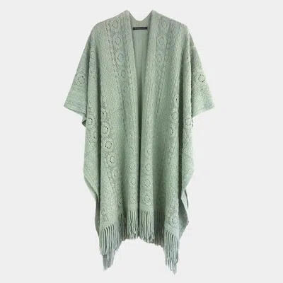 Fashnzfab Solid Crochet Ruana Poncho In Green