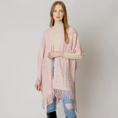 Fashnzfab Solid Crochet Ruana Poncho In Pink