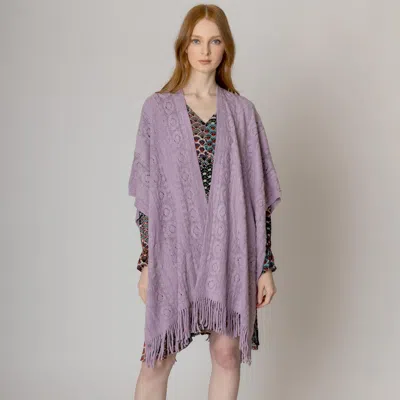 Fashnzfab Solid Crochet Ruana Poncho In Purple