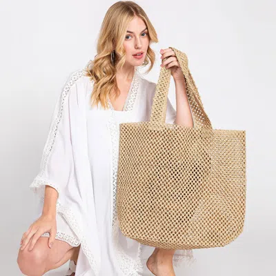 Fashnzfab Solid Crochet Straw Bag In Gray