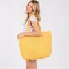 Fashnzfab Solid Crochet Straw Tote Bag / Beach Bag In Yellow