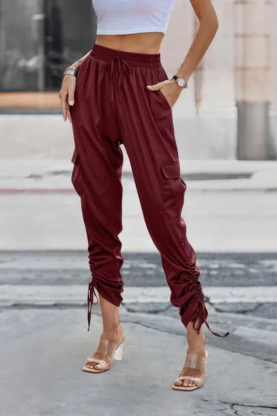 Fashnzfab Solid Drawstring Hem Flap Pocket Side Stacked Pant