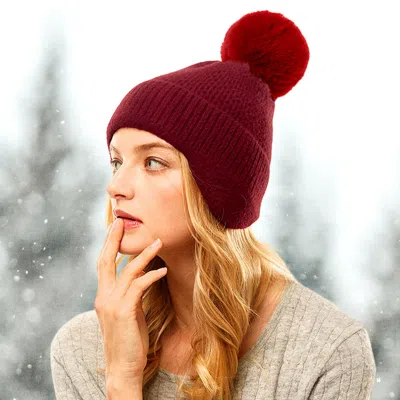 Fashnzfab Solid Earflap Knit Pom Pom Beanie Hat In White