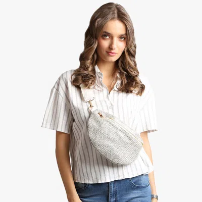 Fashnzfab Solid Embroidered Crossbody Belt Bag / Sling Bag / Fanny Pack In Silver