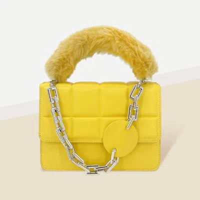 Fashnzfab Solid Faux Fur Handle Tote / Crossbody Bag In Yellow