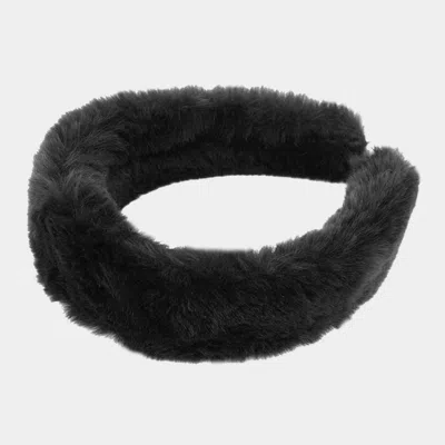 Fashnzfab Solid Faux Fur Headband In Black