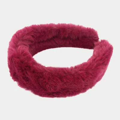 Fashnzfab Solid Faux Fur Headband In Red