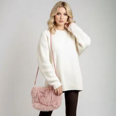 Fashnzfab Solid Faux Fur Mini Handbag Crossbody Bag 12" X 8" X 4" In Pink
