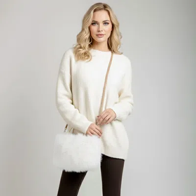 Fashnzfab Solid Faux Fur Mini Handbag Crossbody Bag In White