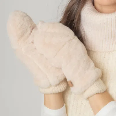 Fashnzfab Solid Faux Fur Mitten Gloves In Beige