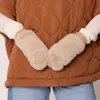 Fashnzfab Solid Faux Fur Mitten Gloves In Neutral