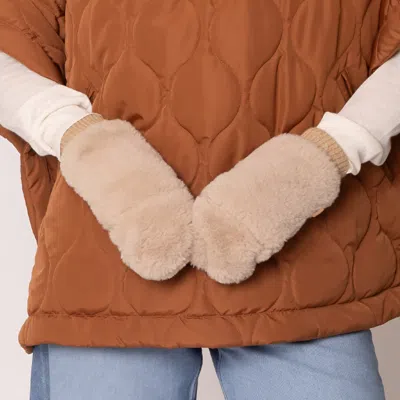 Fashnzfab Solid Faux Fur Mitten Gloves In Neutral
