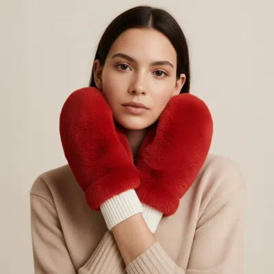 Fashnzfab Solid Faux Fur Open Up Mitten Gloves In Gold