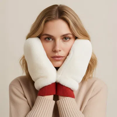Fashnzfab Solid Faux Fur Open Up Mitten Gloves In Multi