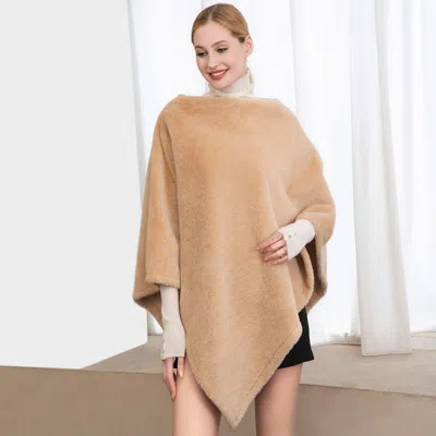 Fashnzfab Solid Faux Fur Poncho In Brown