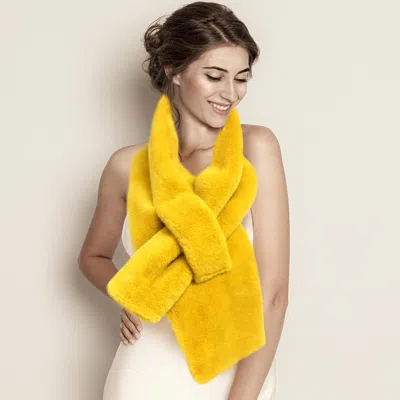 Fashnzfab Solid Faux Fur Pull Through Scarf In Yellow