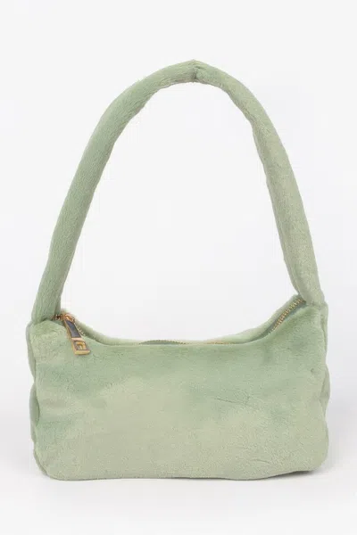 Fashnzfab Solid Faux Fur Shoulder Bag In Green