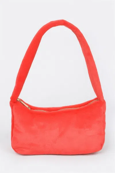 Fashnzfab Solid Faux Fur Shoulder Bag In Red