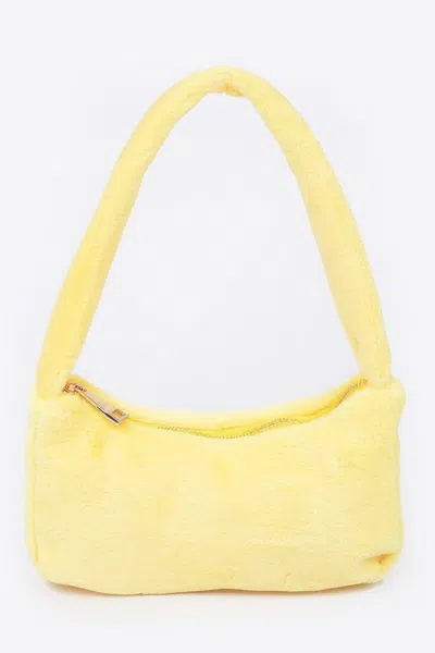 Fashnzfab Solid Faux Fur Shoulder Bag In Yellow