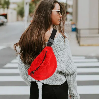 Fashnzfab Solid Faux Fur Sling Bag In Gray