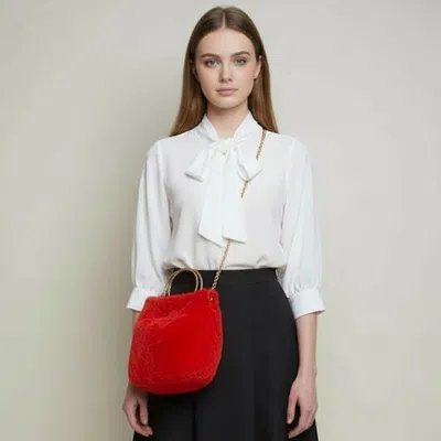 Fashnzfab Solid Faux Fur Tote Crossbody Bag In Red