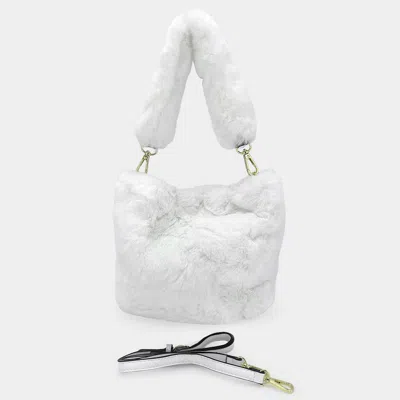 Fashnzfab Solid Faux Fur Tote / Crossbody Bag In White
