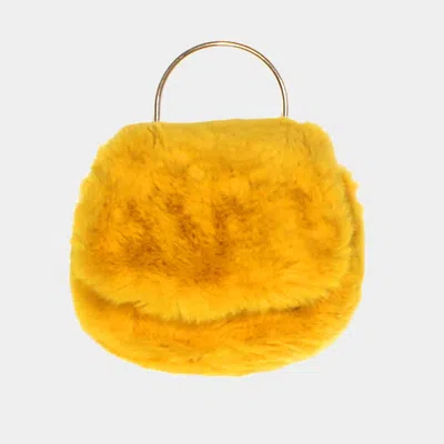 Fashnzfab Solid Faux Fur Tote / Crossbody Bag In Yellow