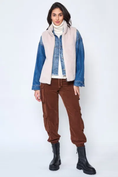 Fashnzfab Solid Faux Fur Vest In Beige