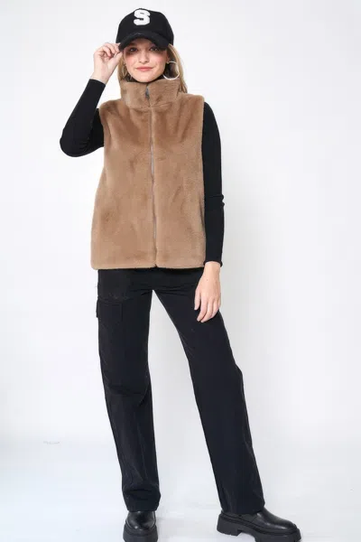 Fashnzfab Solid Faux Fur Vest In Grey