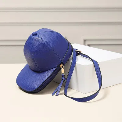 Fashnzfab Solid Faux Leather Baseball Cap Crossbody Bag In Blue