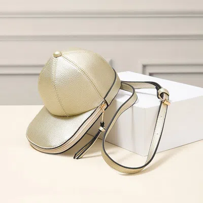 Fashnzfab Solid Faux Leather Baseball Cap Crossbody Bag In Gold