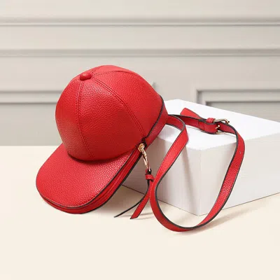 Fashnzfab Solid Faux Leather Baseball Cap Crossbody Bag In Red