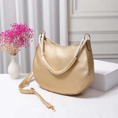 Fashnzfab Solid Faux Leather Shoulder / Crossbody Bag In Gold