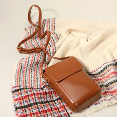 Fashnzfab Solid Faux Leather Small Crossbody Bag / Phone Pouch Bag In Brown