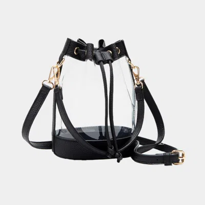 Fashnzfab Solid Faux Leather Transparent Bucket Bag In Black