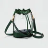 Fashnzfab Solid Faux Leather Transparent Bucket Bag In Green